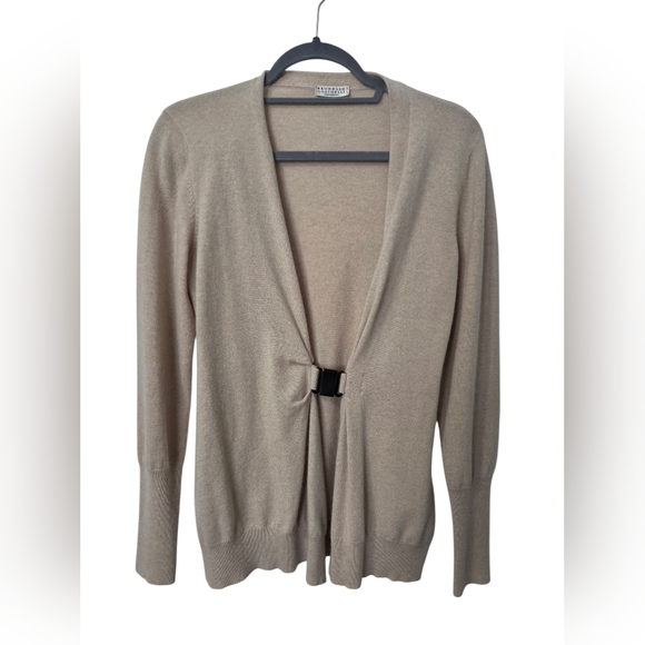 Brunello Cucinelli 100% Cashmere Cardigan Beige Sz L/M Long Sleeve V-Neck $1895
